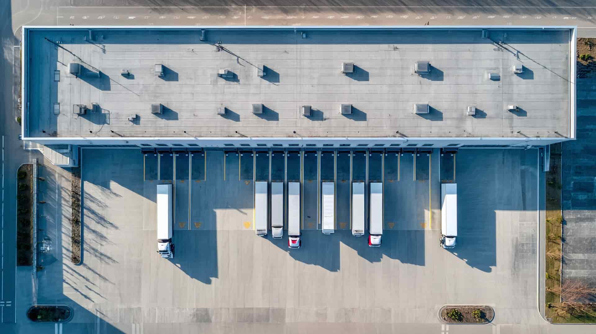 Aerial view of industrial warehouse and logistics facility