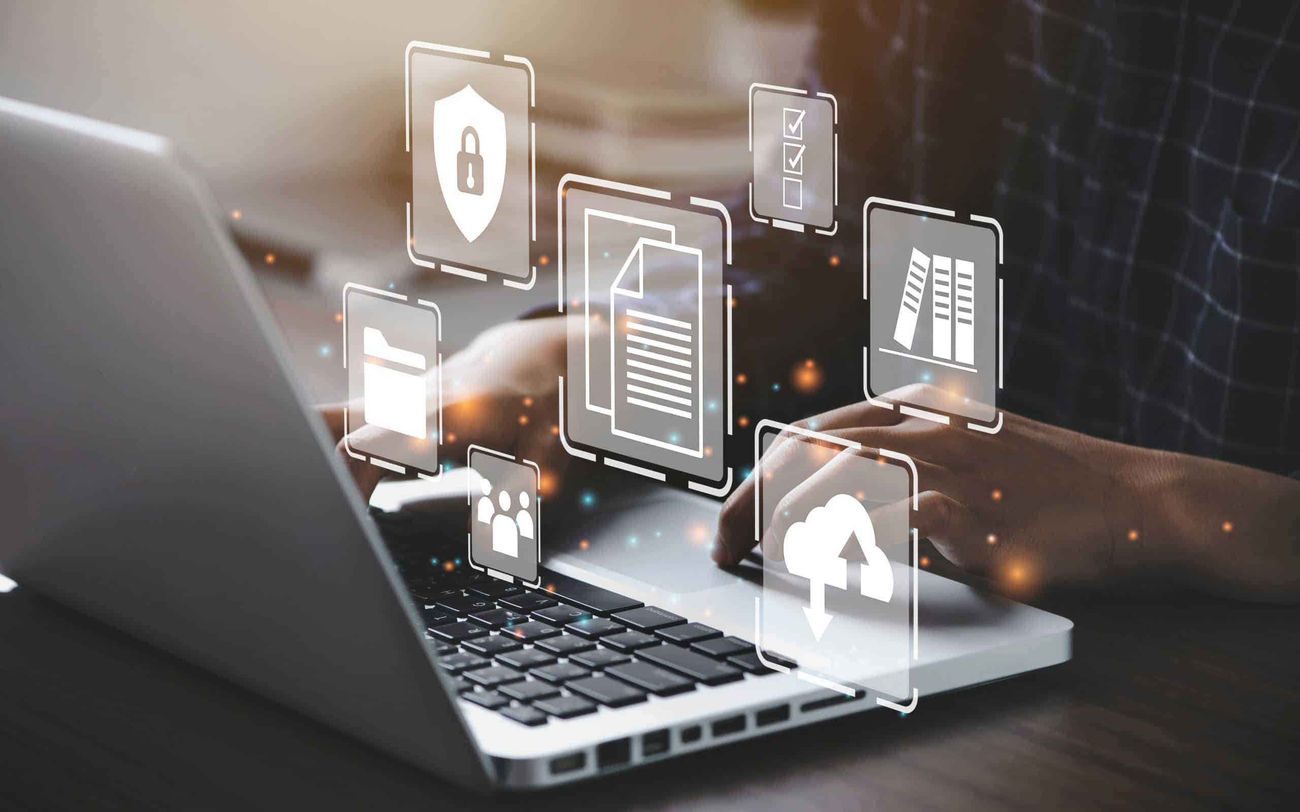 Laptop with cybersecurity and data protection interface overlays